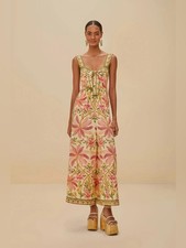 Farm Rio pink green cream Palm dream Ecoverse sleeveless jumpsuit size XS NWT
