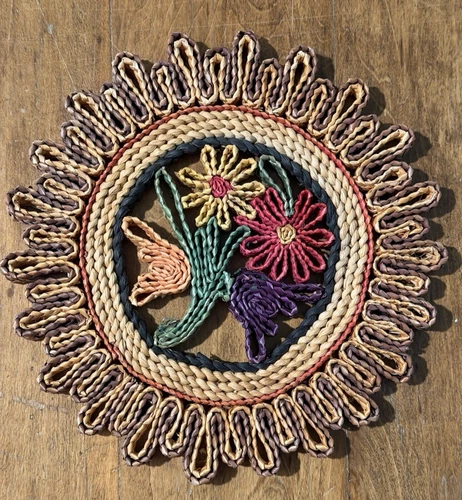 Colorful Woven Round Trivets Kitchen Raffia Hot Pads Wall Vintage Boho Set of 5 image 9