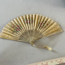 Vintage Wooden  Paper Hand Fan Fold Up 1920-1930s Japan Floral - Antique