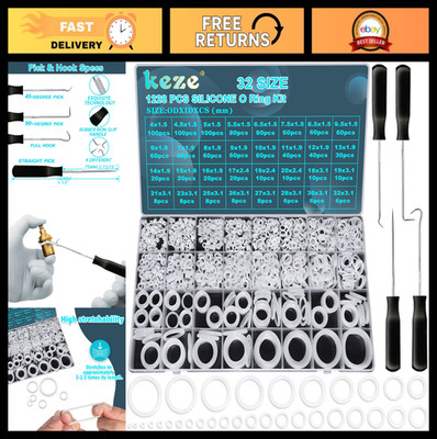 1228 Pcs Silicone O-Ring Assortment Kit, 32 Sizes, Heat Resistant, Metric 4-32mm
