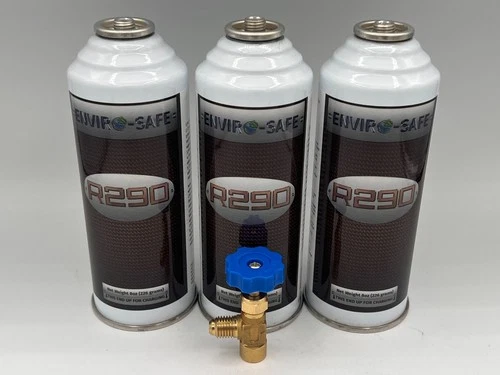Envirosafe R290 Refrigerant, 3 cans and Brass Tap, R-290, r290