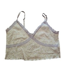 Juniors Floral Lace Trim Camisole Cropped Ribbed Ditsy 90s Y2K Cottagecore Sz L