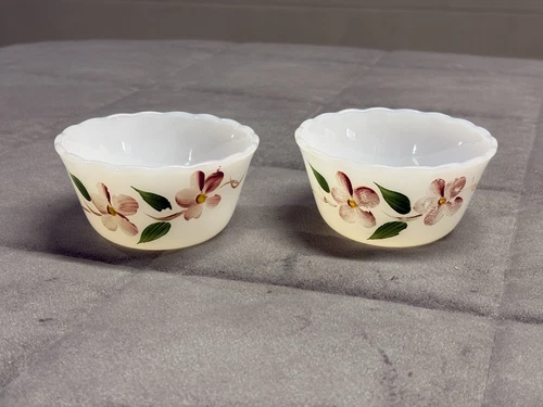 2 Vintage Fire King Peach Blossom Gay Fad Custard Cups
