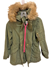 GAP Kids Medium Olive Green PARKA Jacket Hooded Coat Faux Fur Convertible
