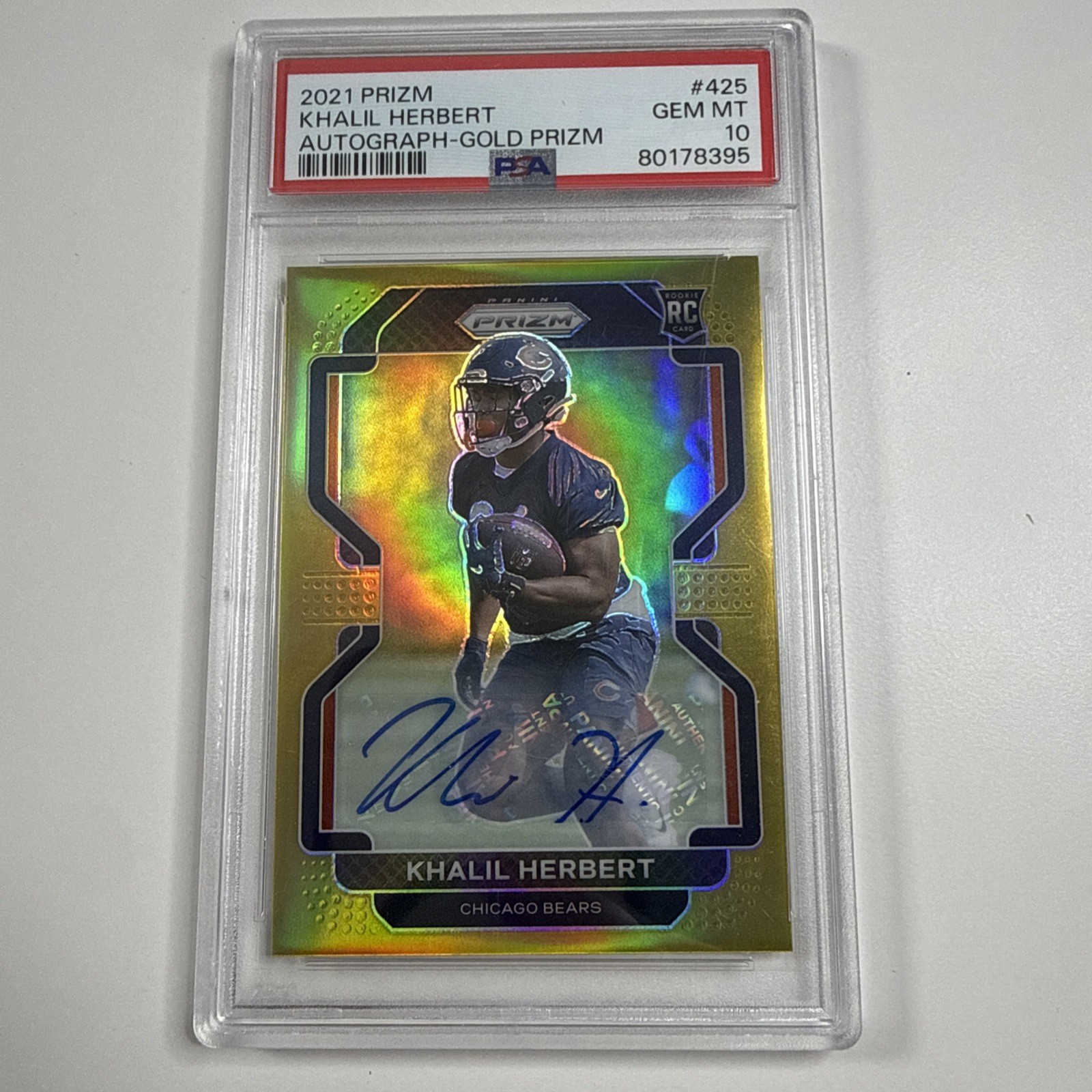 2021 Panini Prizm Khalil Herbert Rookie Gold Auto /10 PSA 10 #425