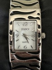 Studio Time Silver Tone MOP Dial Women  s Cuff Watch