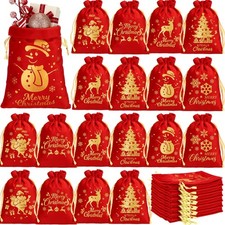 50 Pcs Christmas Velvet Drawstring Bags Bulk Santa Gift Bags for Candy Wrappi...