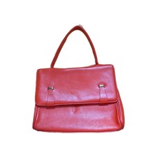 Vintage 1960s 70s Mod Orange Leather Handbag Purse Gold Colored Steel Hardware