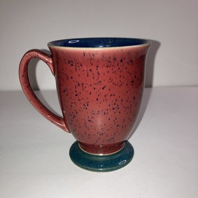 Denby England Harlekin Kaffeebecher mit Fuß Tasse - gesprenkelt rot Steinzeug 