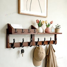 Coat Hooks Wall Mounted with Shelf, Key Holder & Mail Holder, 11 Hooks 70cm Rack