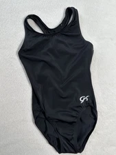 GK ELITE Leotard GYMNASTICS Leo SOLID BLACK Bodysuit USA Nylon Spandex SIZE: CL