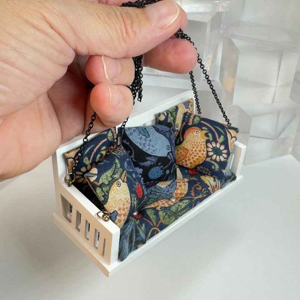 Artisan Dollhouse Miniature Upholstered Garden Bench Swing 1:12 June Tooley YN44 - Image 2 of 4