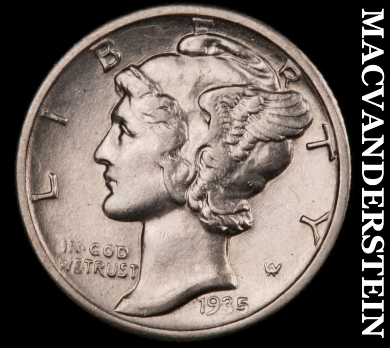 1935 Silver Mercury Dime - Choice Almost Uncirculated  Lustrous  #M570