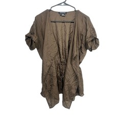 Silk Draped Open Front Blouse M Brown Drawstr...