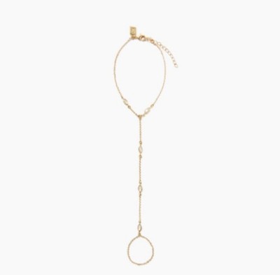 Crystal Haze Hand Chain Bracelet Ring Gold Tone Cable Chain Lobster Adjustable