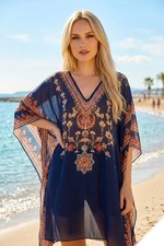 Womens Printed Poncho Rhinestone Embellished Boho Festival Cape Top