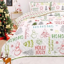 Christmas Quilt King Size 3-Piece Set - Ultrasonic Quilted 106" x 96" Colorful