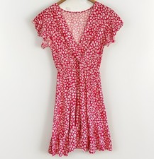 Y2K Sundress Italian Vintage Wrap Summer Tea Dress Floral Red Size M