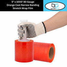 24 Rolls Cast Narrow Banding Stretch Wrap 5"x1000' 80 Gauge Orange Shrink Flim