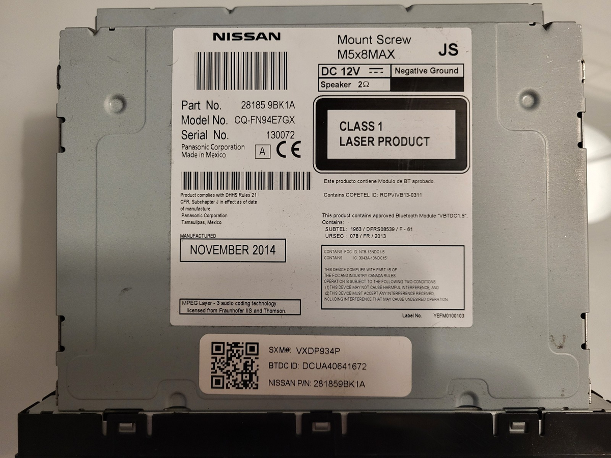 15 Nissan Frontier Xterra Satellite Radio CD Mp3 28185-9bk1a Afw98