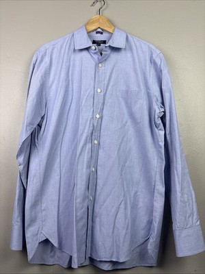 J Crew Thompson Shirtings Men Shirt Size Large Blue Long Sleeve 80 s 2 Ply
