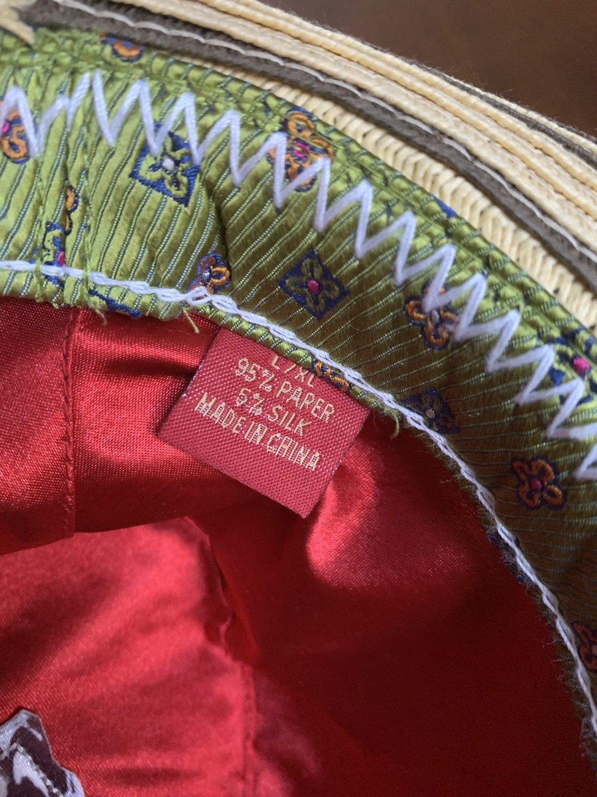 Robert Graham Paper Straw Fedora Hat Tan Black Colorful Silk Band Sz L/XL Derby