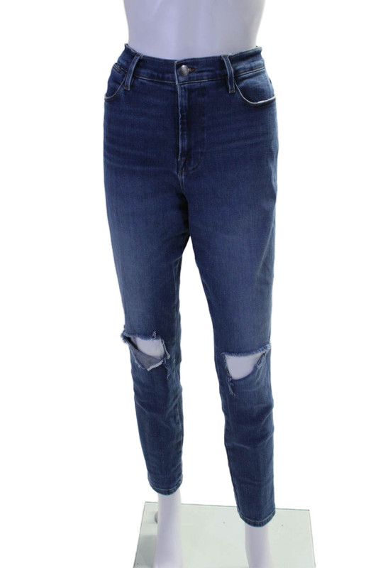 Frame Womens Zip Up High Rise Wine Ridge Rips Skinny Leg Jeans Blue Size 31