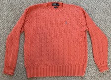 Mens Polo Ralph Lauren Cable Knit Orange Wool/Angora Sweater Jumper Size L