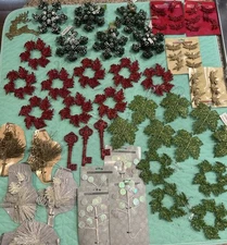 Assorted Lot Of Red Green Silver Gold Metallic Glitter Christmas Tree Ornaments