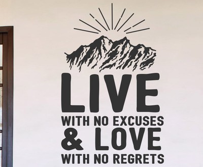 Décalcomanie Murale Vinyle Citation 'Vivre Sans Excuses, Aimer Sans Regrets' - Modèle J88B, Neuf RexburgVinyl