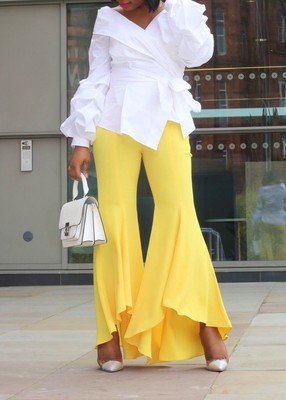 yellow trousers zara