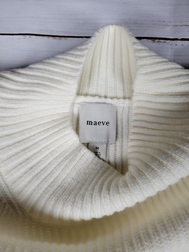 NWT Maeve Ivory Long-Sleeve Mock-Neck Tie-Waist Mini Sweater Dress, Size Small - Picture 3 of 6