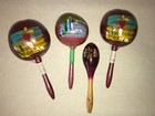 VTG MARACAS Hand Painted GOURDS Shaker RATTLE Percussion ABSTRACT MEXICAN Etched — photo 1
