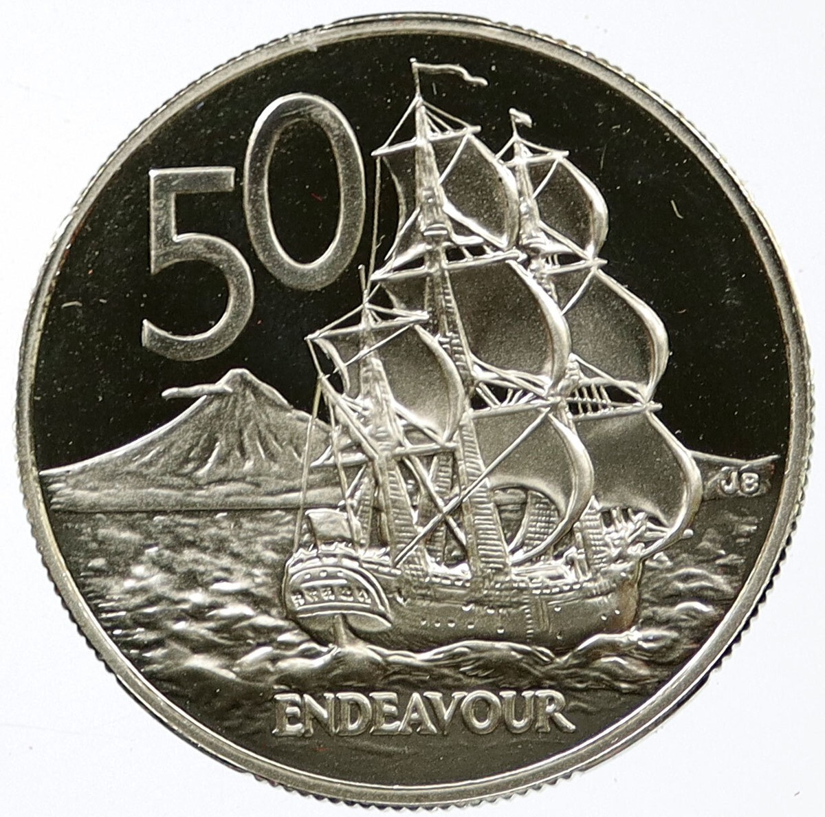 1988 NEW ZEALAND Elizabeth II HMS ENDEAVOR SHIP Proof 50 Cent Coin