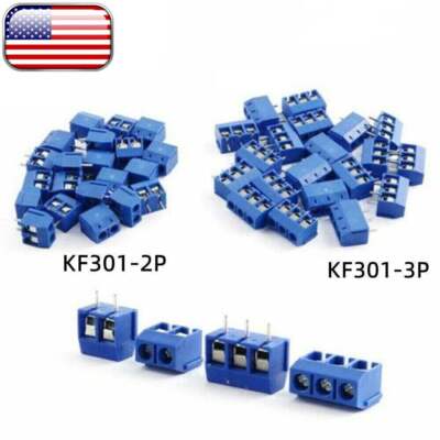 50-200PCS Blue KF301-2P/3P PCB Mount Screw Terminal Block Connector 5mm Pitch