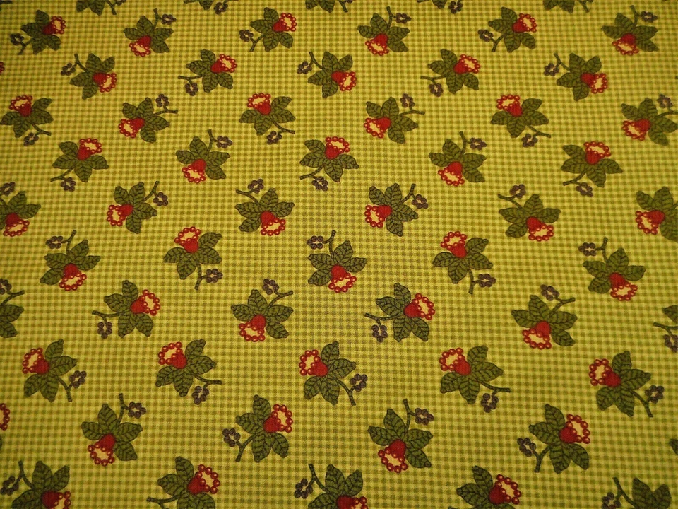 Civil War Reproduction Fabric By Yard Red Floral on Green Beige Moda Cotton #C - Image 2 of 2