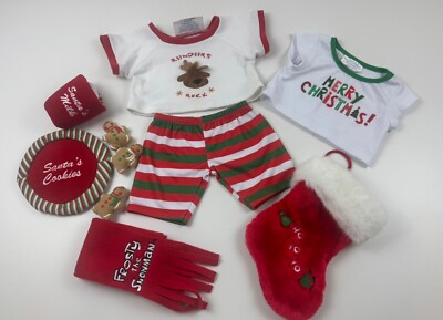 Build A Bear 2 Christmas Tops, Bottoms, Stocking, Scarf, Plate, Milk And Cookies