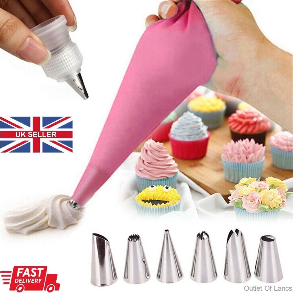 8Pcs Set Icing Piping Cream Pastry Bag Cake Decorating Kit with Steel Nozzles