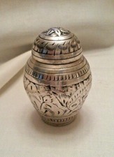 solid brass keepsake cremation urn with polished silver finish  black engraving