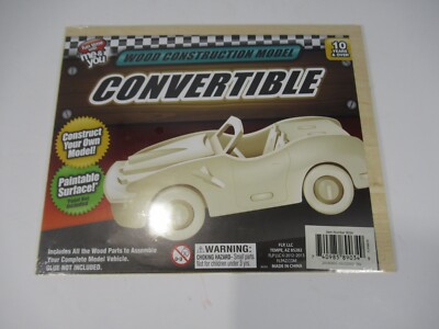 Kids Wood Construction Model Convertible Car New Sealed Kit  PAINTABLE