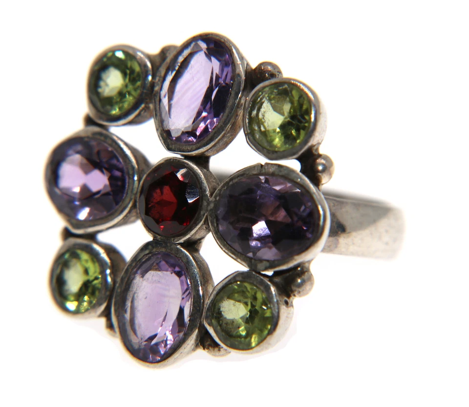 Anello argento 925 Ametista Peridoto Granato naturali misura 15 quadrato donna - Immagine 3 di 4