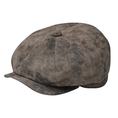 fiebig   LEDER BAKERBOY FLATCAP KAPPE MÜTZE SCHIRMMÜTZE BALLONMÜTZE DUNKELBRAUN