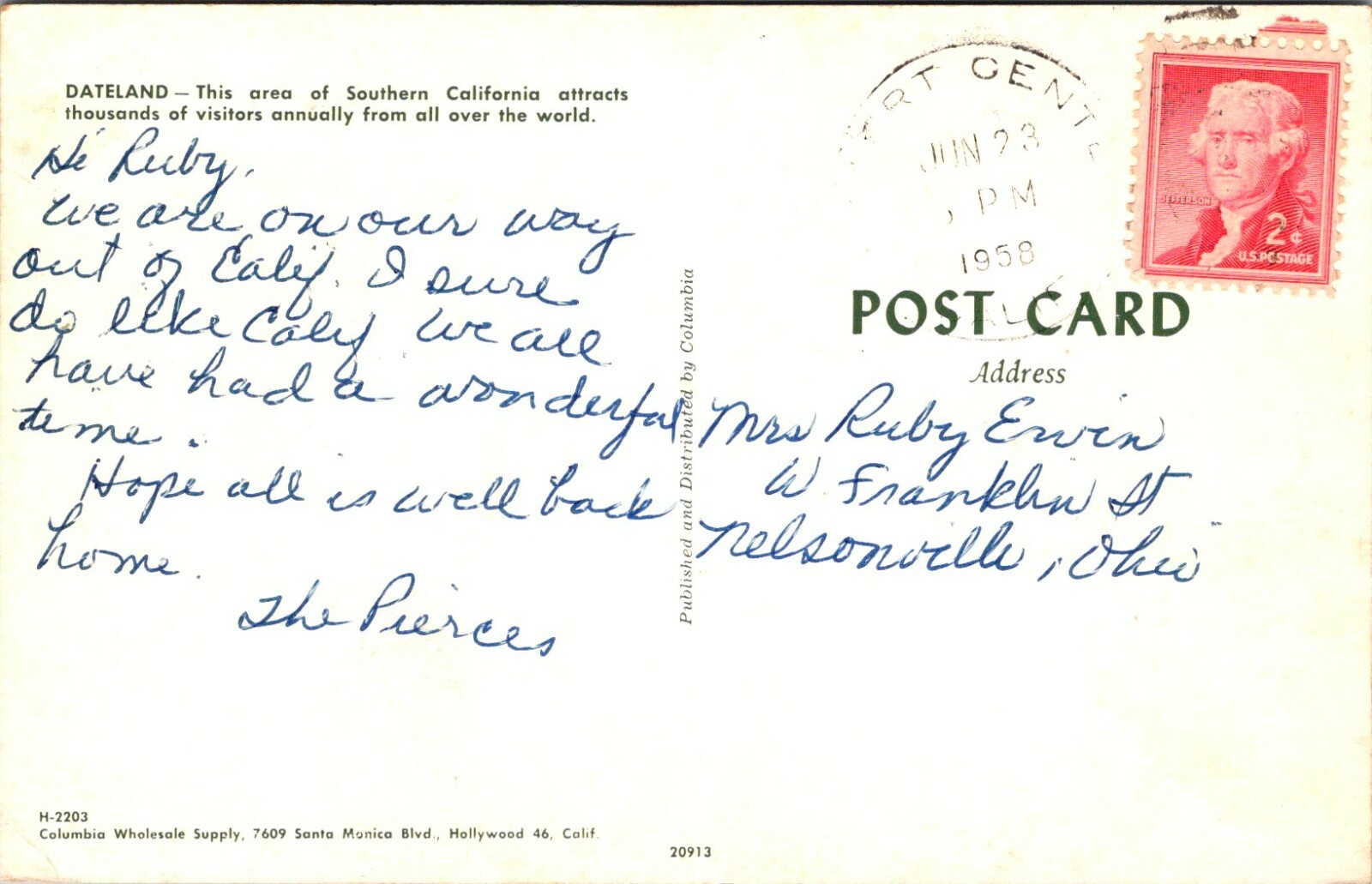 Greetings from Dateland; Palm Springs Indio; California; 1958