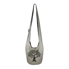 Large Sling Crossbody Shoulder Bag Purse Hippie Hobo Gypsy Bohemian, Grey Tree