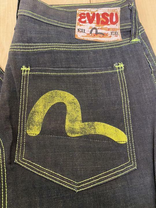 EVISU Jeans Denim Pants Green Stitching 