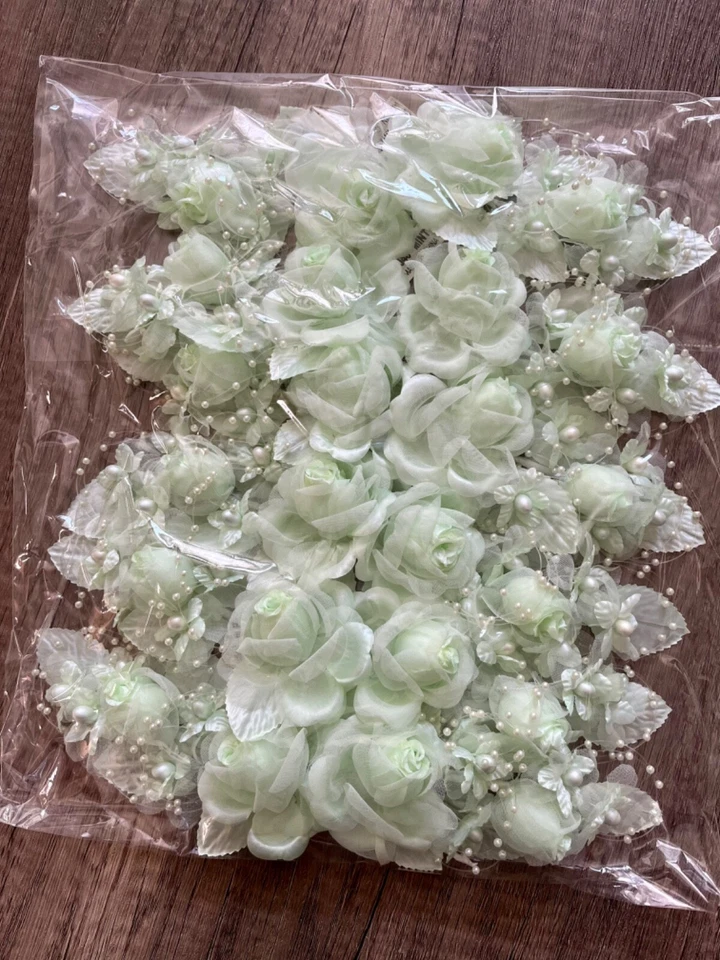 12件聚玫瑰喷雾丝杆叶珍珠花朵布顿尼尔紧身胸衣工艺品 — 第 2/4 张图片