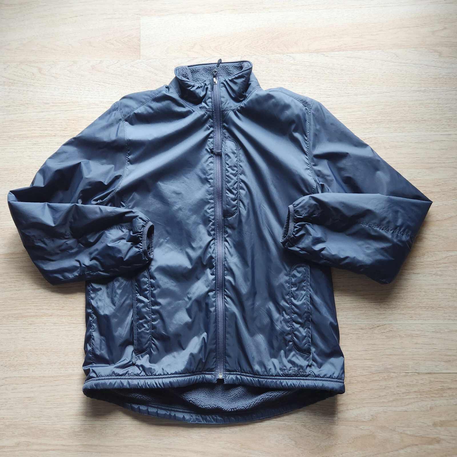 L.L.Bean Fleece Lined Warmup Jacket Full-Zip Zipped-Pocket Blue-Grey Nylon Men M