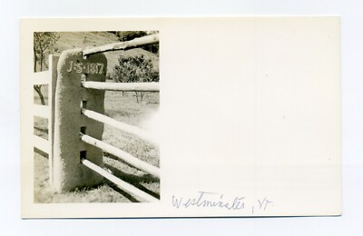 Westminster VT, rock fence post, ''J:S. 1817'' RPPC postcard, standing stone?