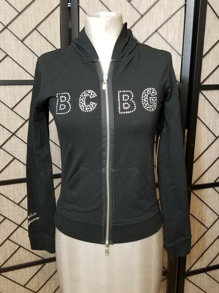 BCBG Max Azria Full Zip Black Hoodie With Rhinestones Small BCBG Max Azria Full Zip Black Hoodie With Rhinestones Small