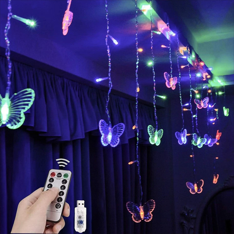 2 Packs 96 Butterfly Curtain Lights Fairy Lights String Lights Party Home Light - Image 4 of 4